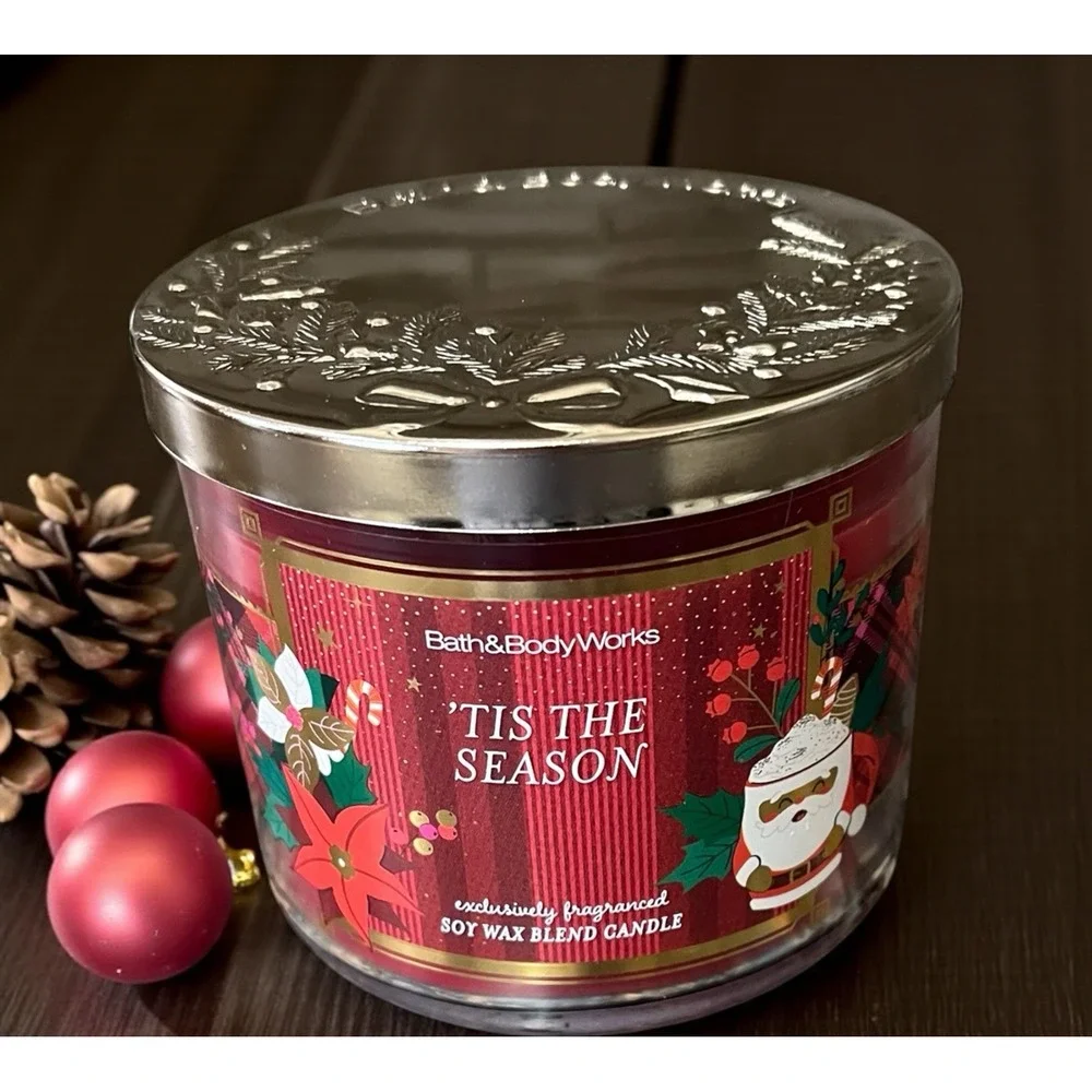 Bath & Body Works Soy Wax Three‎ Wick Candle Tis The Season Apple Cinnamon Wood